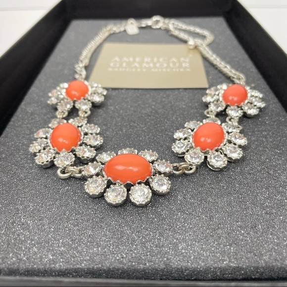 Orange Flower Rhinestone Silver American Glamour - Badgley Mischka Necklace - Picture 4 of 10